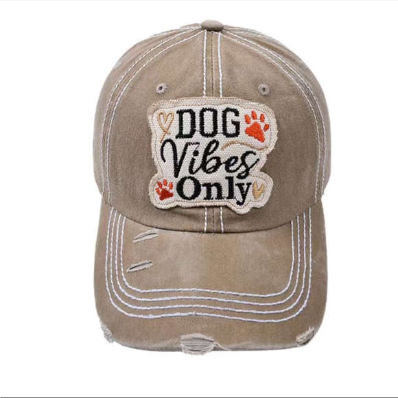 Boho gray vintage washed “Dog Vibes only” baseball cap - Picture 4 of 6